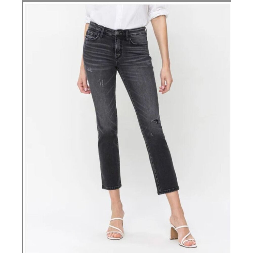 Flying Monkey Wholeheartedly Mid Rise Ankle Slim Straight Jeans in Black - Sz 30